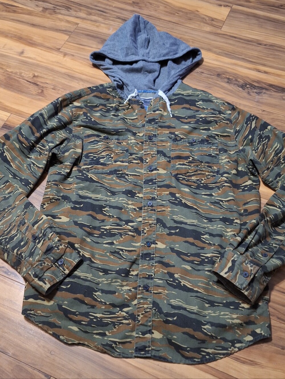 Tiger Stripe Camo Modern Amusement Mens L Button Up Shirt Hoodie Outdoor Gorp